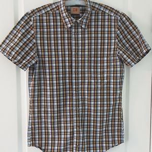 HUGO BOSS ORANGE MENS BLUE/SIENNA CHECK SHIRT